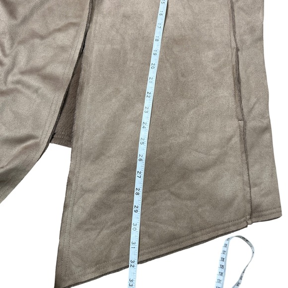 Sweet Jane Embroidered Hooded Faux Suede Fleece Lined Open Front Jacket Coat - Picture 5 of 15